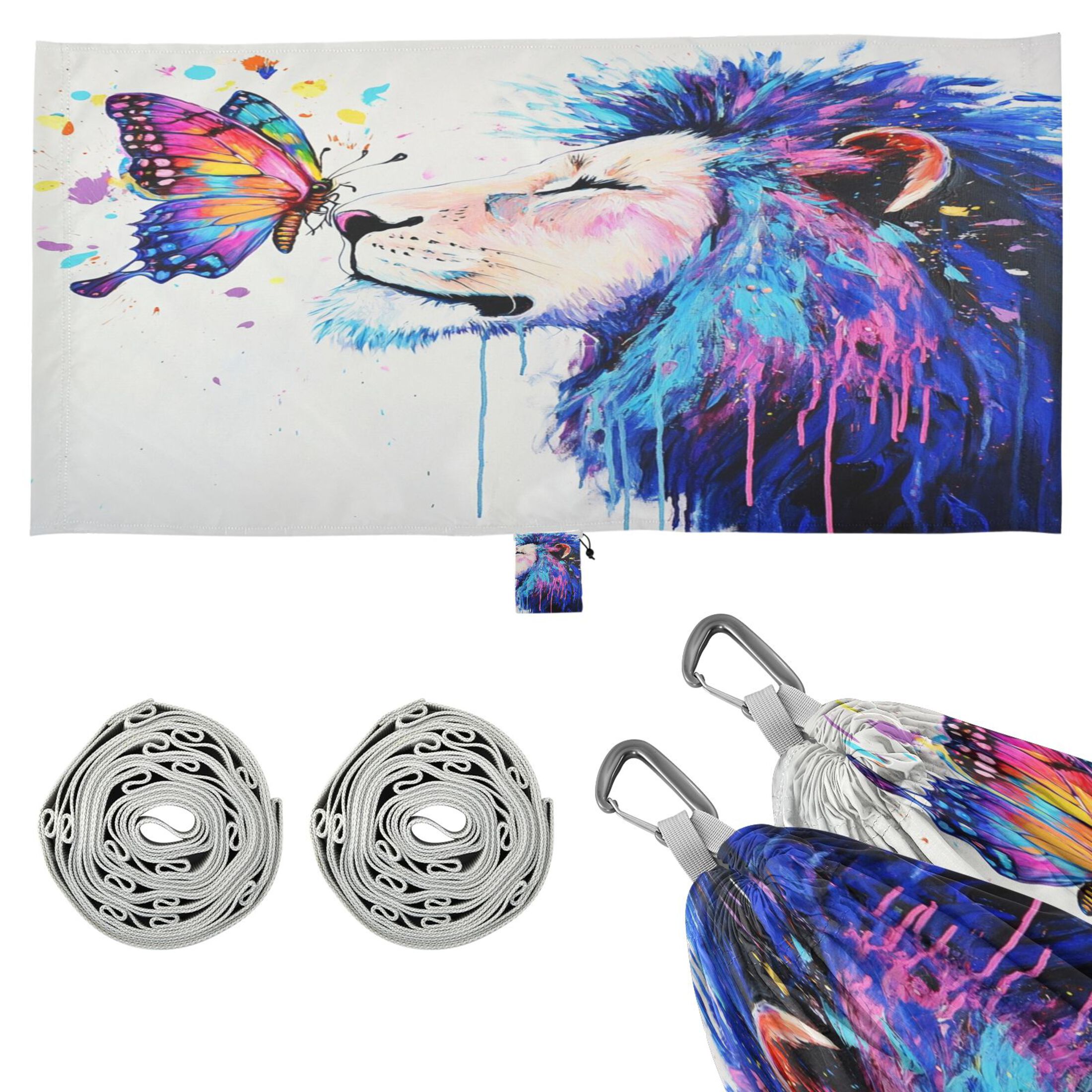 Hammock Camping Hammock Nylon Portable Hammock Travel Camping Hammock Lion and Colorful Butterflies