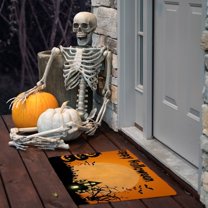Halloween Doormat Non-Slip Rubber Doormat with Pumpkin, Witches, Cat, Spooky and Haunted House. Door Mat Outdoor and Indoor Use, 16x24 in Rug with Rubber Backing