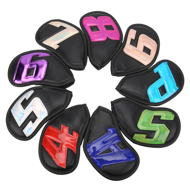 9pcs Golf Club Head cover impermeable Pu digital Golf Club Head Protection fund, adecuado para el negro al aire libre