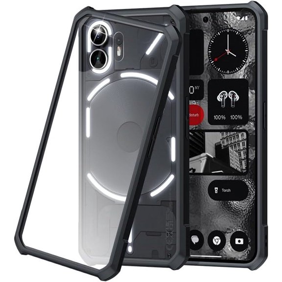 Compatible Shockproof Clear Case for Nothing Phone 2 Case with Camera Protection,Anti-Yellowing Protective Bumper Silicone PC Hybrid Translucent Back Slim Cover Nothing Phone (2) Case 2023-Black