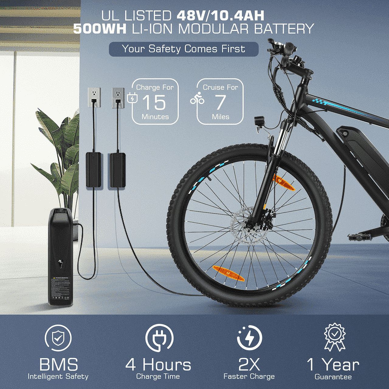 Gocio Electric Bike, Electric Bike for Adults 26" Ebike 500W Adult Electric Bicycle, 48V 10.4Ah 19.8MPH Electric Mountain Bike, Lockable Suspension Fork, Color LCD Display, Shimano 21 Speed - image 3 of 9