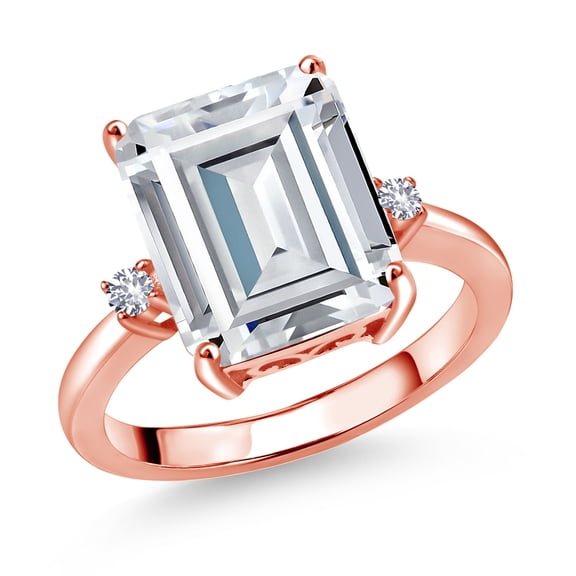 Gem Stone King 18K Rose Gold Plated Silver White Created Sapphire Ring Set with Moissanite (7.46 Cttw) (Size 9)