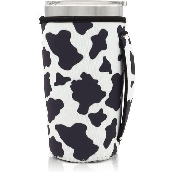 SHILIU-Neoprene Insulated Sleeves Cup Holder with Handle for 20oz Tumbler Cups, Reusable Iced Coffee Sleeve Compatible with Starbucks Trenta, Dunkin Large, more(Cow Print)