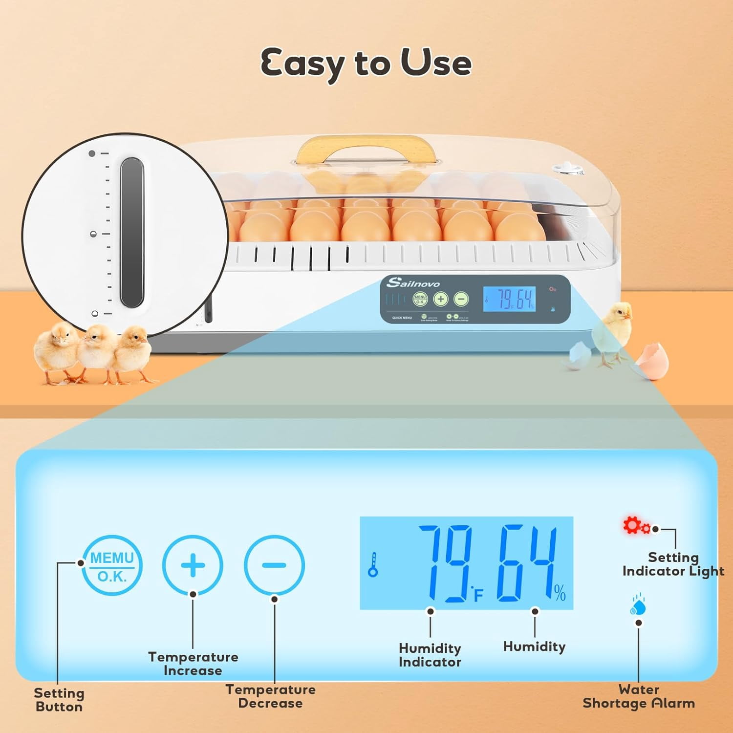 Adnoom Egg Incubator, 12 Eggs Incubator with Automatic Egg Turner and Temperature and Humidity Control,LED Display Egg Incubator for Hatching Chicken,Duck,and Goose Eggs with Kettle, Sprinkler