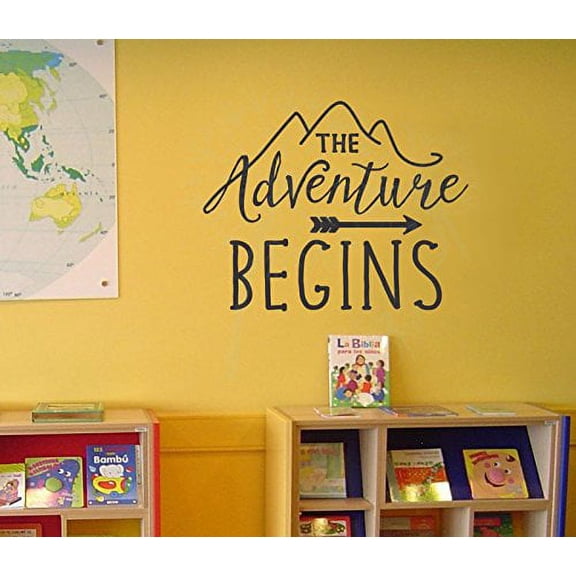 Adventure Begins Wall Sticker Art Vinyl Letters Decals Arrow Home Decor Quote 23x18-Inch, Black