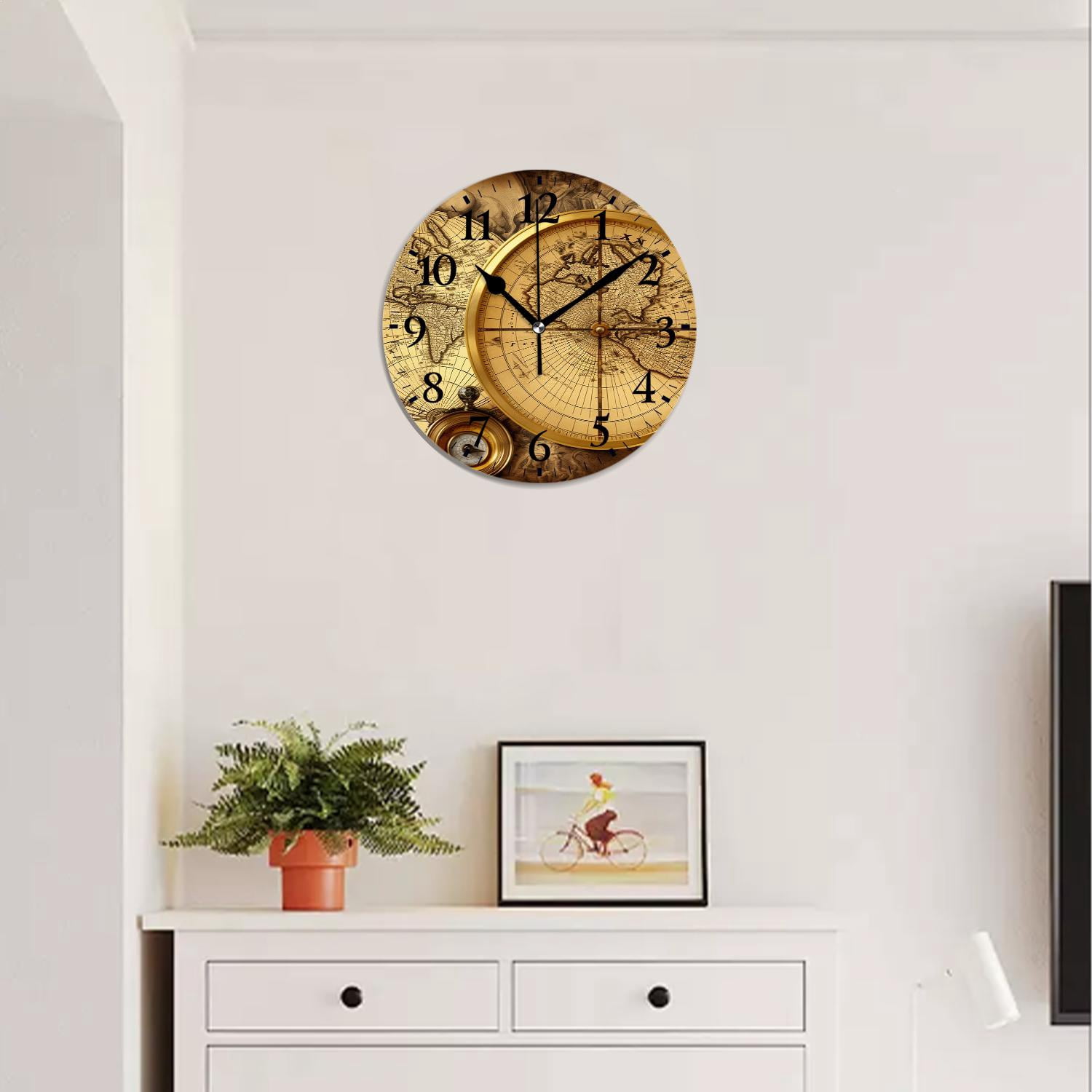 12 Inch Wall Clock Battery Operated Silent Clock Decorative for Office, Kitchen, Outdoor, Living Room，Accurate Map Exquisite Design