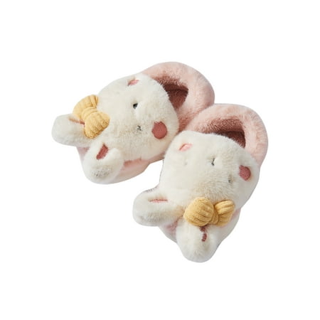 

Fangasis Unisex-Child Breathable Animal Plush Slipper Round Toe Cozy Fuzzy Slippers Bedroom Non-slip Cartoon Fluffy House Shoe Pink 12C