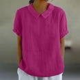 thumbnail image 2 of Delayuji Women with Pockets Breathable Cotton Linen Loose Large Size Slimming Lapel Shirt Short Sleeve Top Pink Xl Hemp Short Sleeve Shirts for Women, 2 of 5