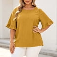 thumbnail image 5 of ClodeEU Women's Plus Size Crew Neck Ruff Short Sleeve T-Shirt,Casual Loose Fit Top Yellow,Women's Plus XXXXXL, 5 of 9