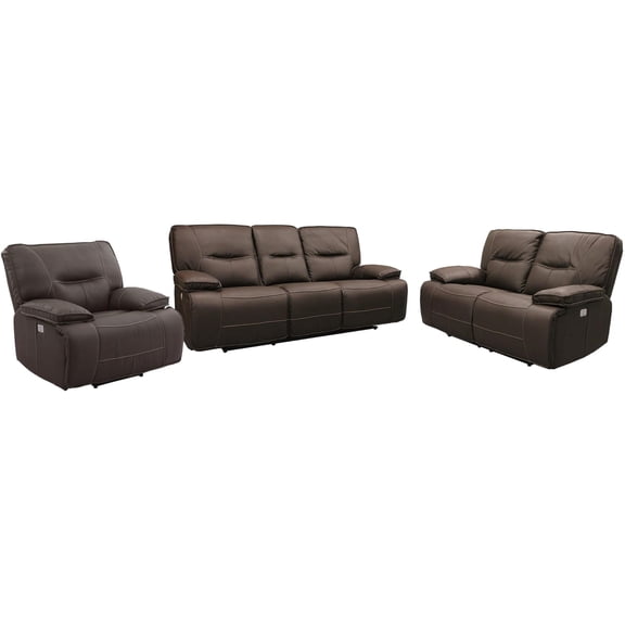 Pemberly Row Chocolate Power Reclining Sofa Loveseat and Recliner