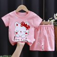 thumbnail image 2 of Linfrsh Little Boys Clothes Toddler Boy Outfits Baby Boy Dinosaur Print Short Sleeve T Shirt and Shorts Set 2 Piece Spring Summer Clothes(Pink,Size 7-8 T), 2 of 3