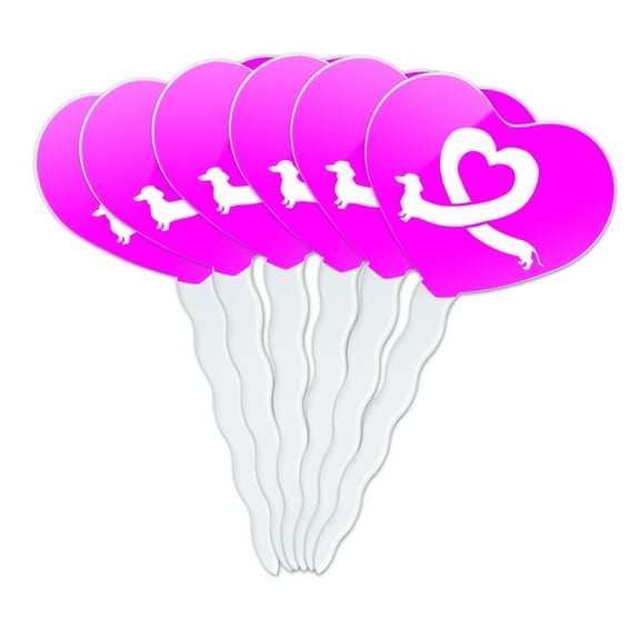 Dachshund Wiener Dog Love Heart Heart Love Cupcake Picks Toppers Decoration Set of 6