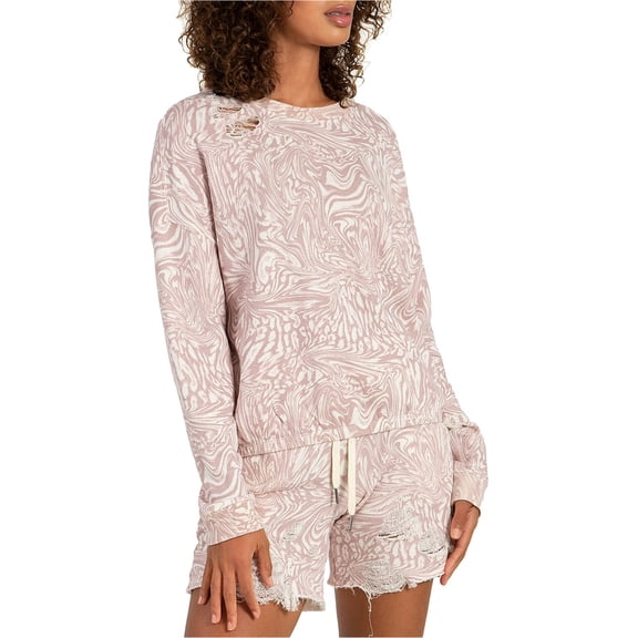 n:philanthropy Womens Vinn Distressed Sweatshirt, Pink, X-Large