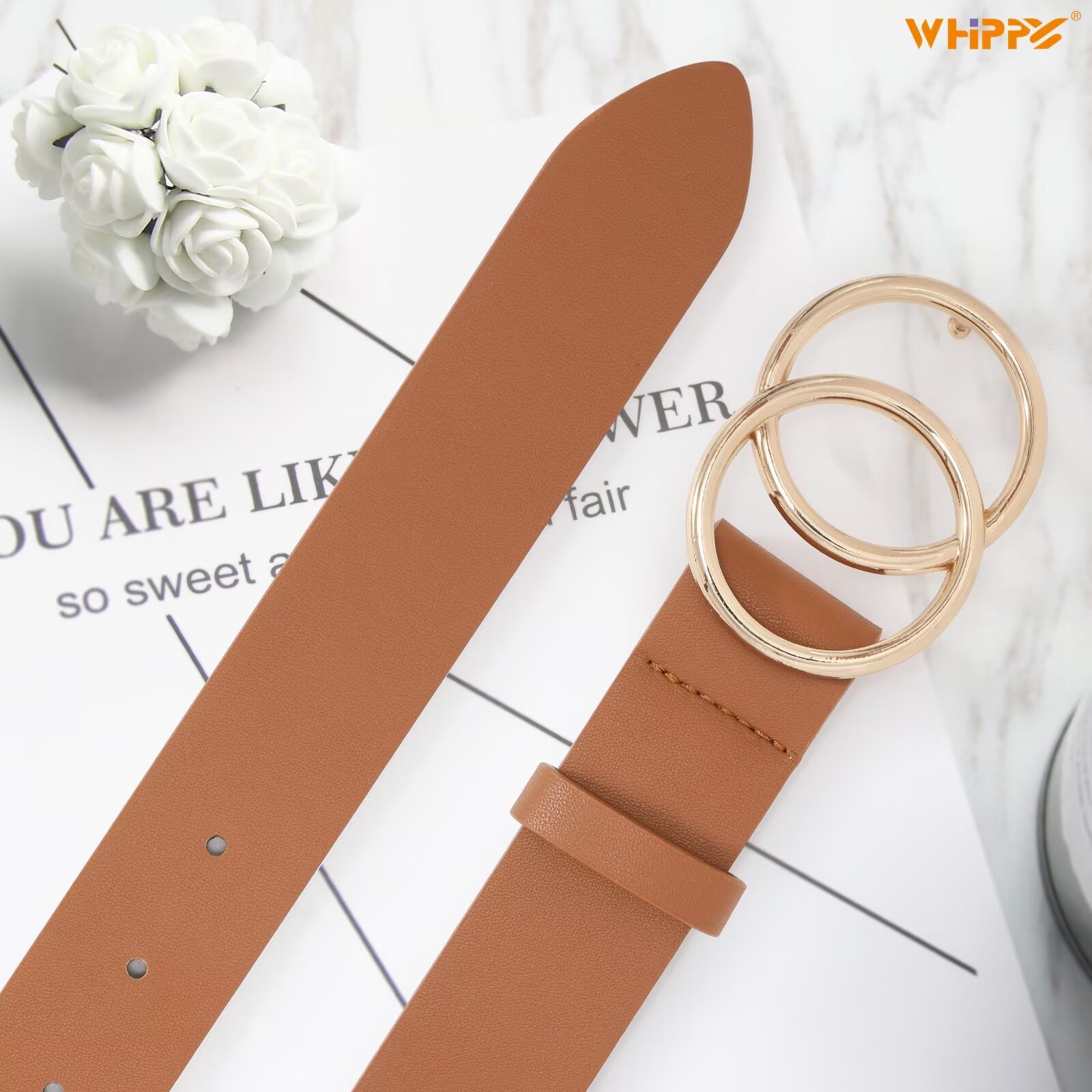 Whippy Women's Leather Belt 2-Pack Double Ring Buckle photo 6