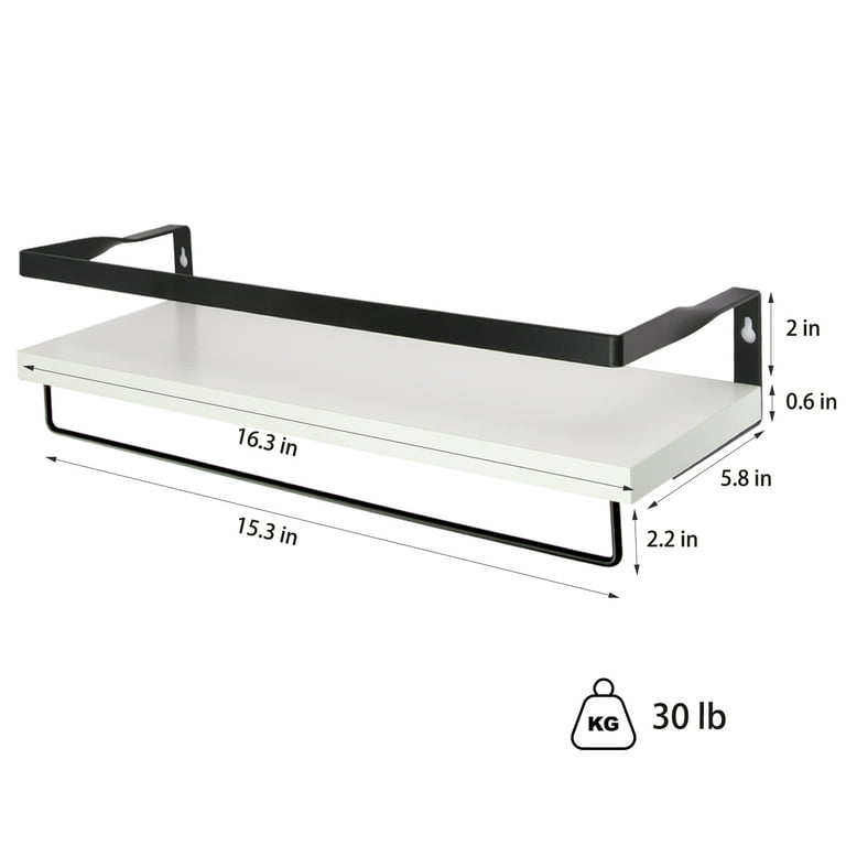 CERBIOR Floating Wall Shelves, with Rail & Organize Towel Bar for