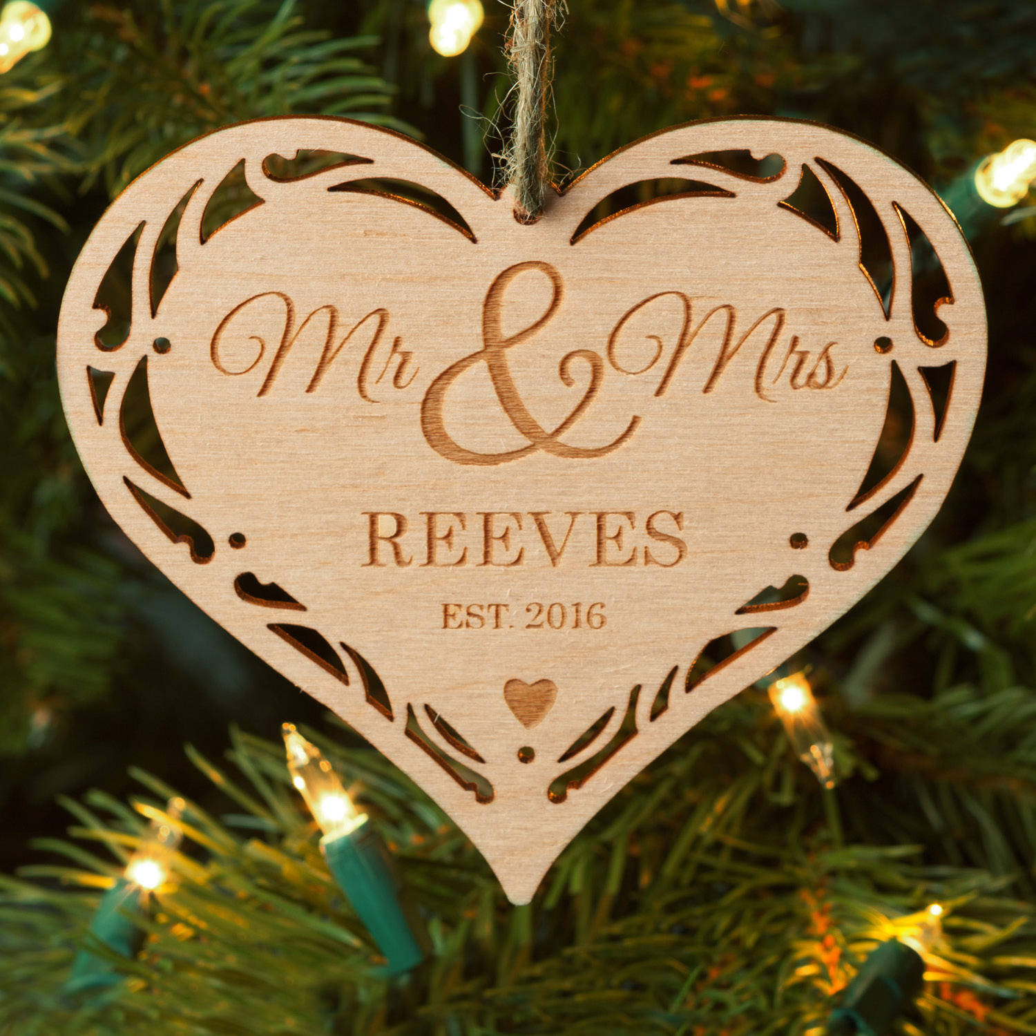 Mr. And Mrs. Personalized Wood Christmas Ornament