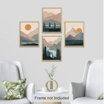 PixonSign Frameless Wall Art Teal Orange Mountain Forest River Prints, Set of 4 Abstract Geometric Wall Decor Arts, Forest Wall Décor, Adhesive Canvas Poster, Modern Home Artwork - 11"x14"