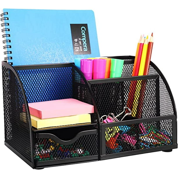 Comix Mesh Desktop Organizer Caddy for Office, 7 Compartments for Sticky Notes, Staplers, and