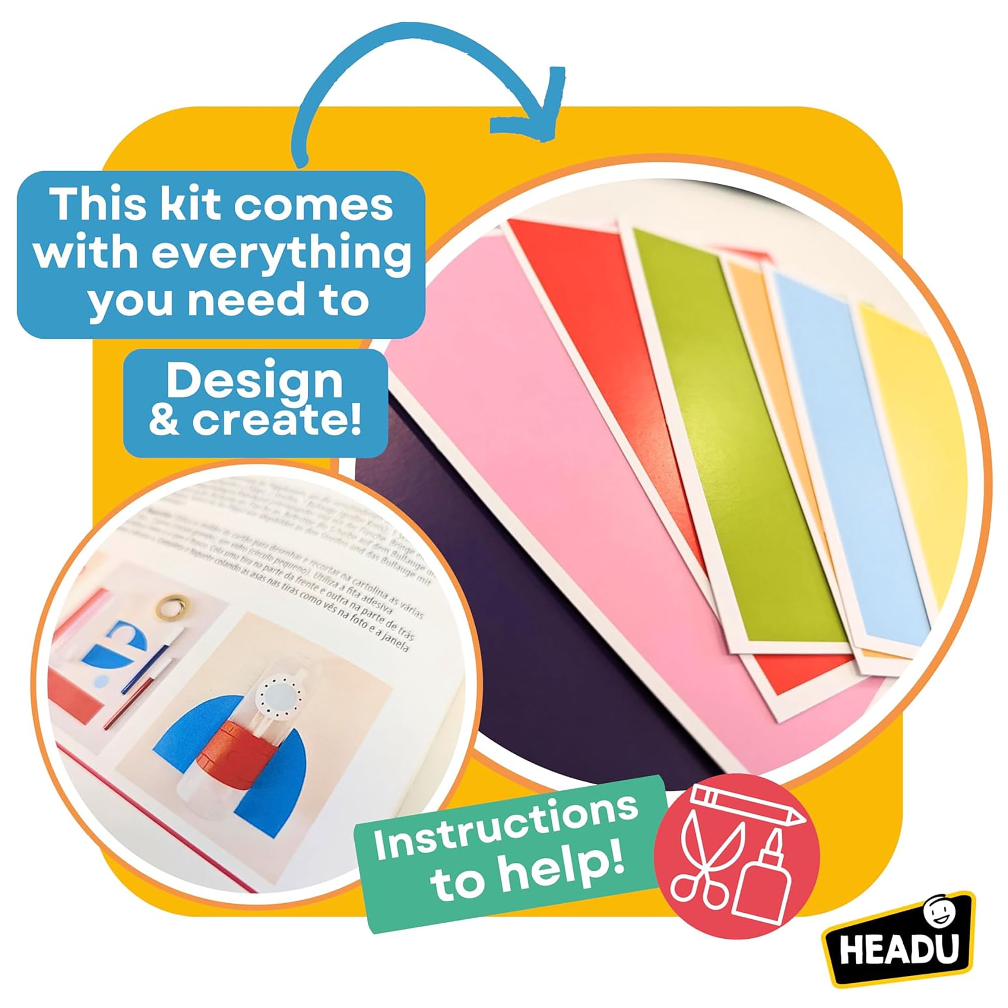 Headu: Eco Artist Lab - Transform Plastics Into Creations, DIY Characters & Objects, Cardboard Shapes, Felt Pens, Plastic Straws-Bottle-Tub, Kids 4+