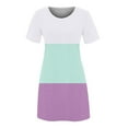 thumbnail image 3 of Besolor Summer Dresses for Women Color Block Crewneck Short Sleeve A-Line Flowy Beach Mini T-Shirt Dress, 3 of 4