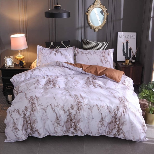 HAHDAXIA Super Soft Polyester Duvet Cover Set Rock Pattern Printed Pillowcase Bedding Set (Brown, Single)