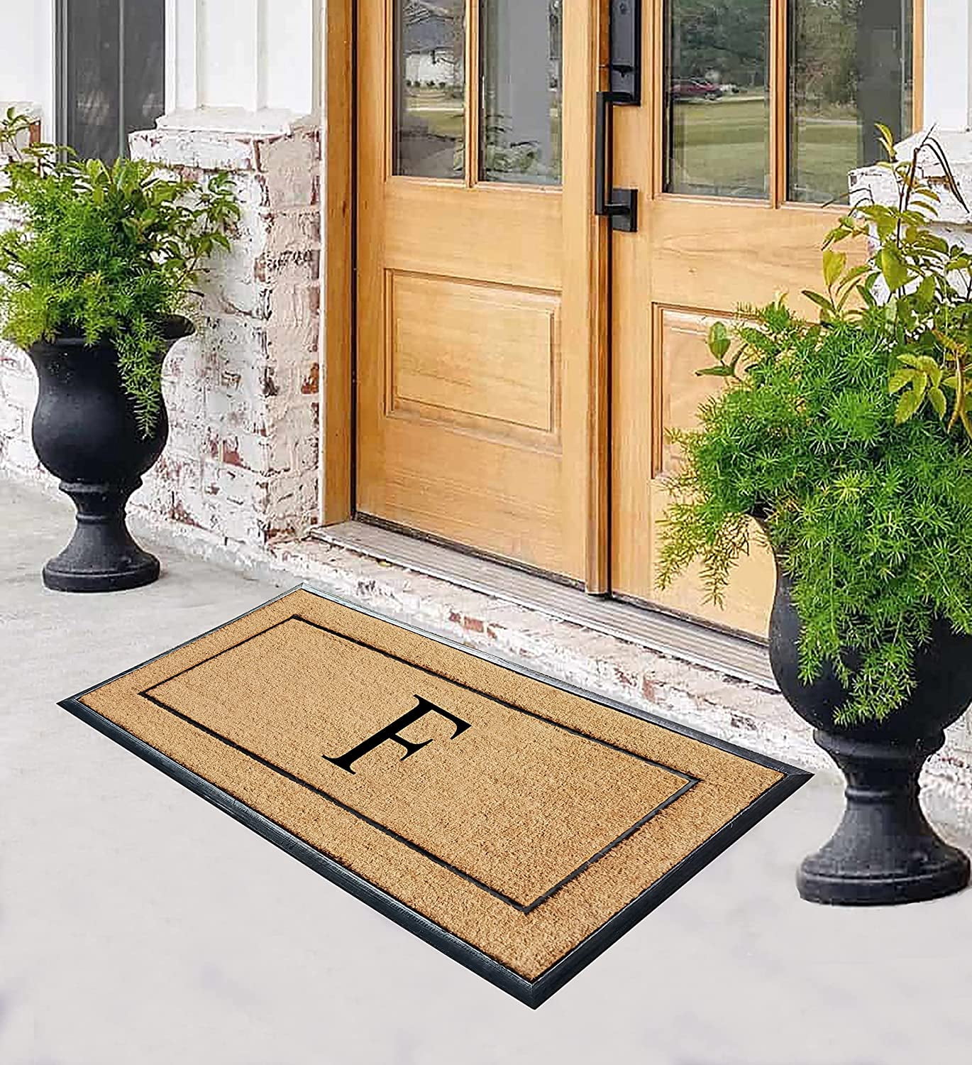 A1HC Natural Coir & Rubber Monogrammed Door Mat, 30x60 in, Thick Durable Heavy-Duty Entrance Mat with Thin Profile for Front Door