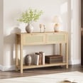 thumbnail image 1 of IdeaHouse Rattan Console Table for Entryway - 43" Boho Sofa Table with 2 Drawers & Lower Shelf, Mid-Century Modern Hallway Table, Slim Farmhouse Accent Table for Living Room, Bedroom, Home Decor, 1 of 8
