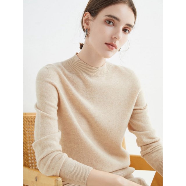 Autumn and Winter 100 Wool Half-High Collar Meat Covering All-Match Solid Color Knitted Sweater Slim-Fit First-Line Garment Pure Wool Base-Layer Shirt