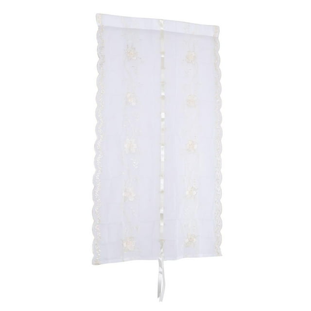 cortina bordada panel único amarillo cro 80x150cm_31.5x59.1 pulgadas zulema cortina de gasa bordada Panel único de gasa amarillo claro, vista frontal centrada; panel rectangular colgando con borde festoneado, filas verticales de flores bordadas y cintas en el centro para colgar, tejido translúcido de poliéster compatible con barra hasta 3 cm, apta como cortina decorativa o separador para dormitorio o sala. A menudo se usa también como divisor ligero en espacios pequeños.