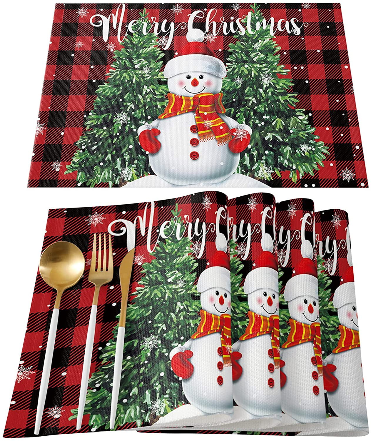 Set of 6 Place Mats And Coasters Christmas Santa Snowman Dining Table 