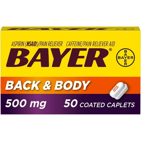 Extra Strength Coated Tablets - Bayer Back & Body Extra Strength Aspirin w Caffine, 500mg Coated Tablets, 50ct