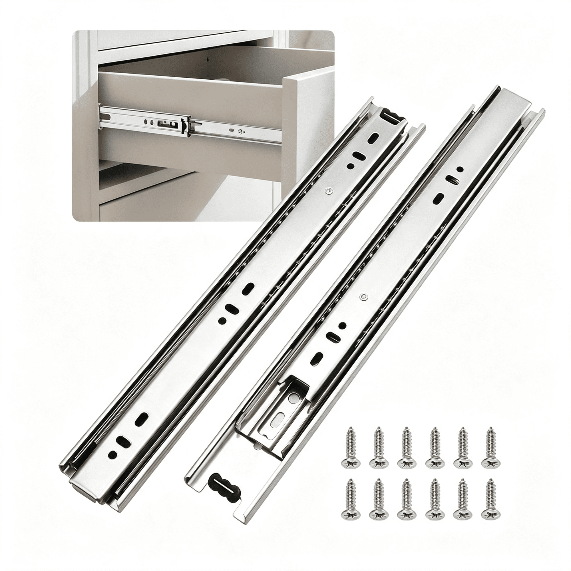 XIBUFE 1 Pair Side Mount Drawer Slides 10 Inch Heavy Duty Cabinet Rails | 100Lb Load Cold Rolled Steel; 3-Section Full Extension; Smooth Ball Bearing Glides; Quick Release Easy Setup Replacement
