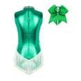 thumbnail image 3 of TiaoBug Women Metallic Latin Dance Leotard Fringe Cheerleading Uniform Outfits With Headwear Green XL, 3 of 7