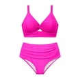 thumbnail image 5 of Women Plus Size Two Piece Set Swimwear Sleeveless Bikini Set Solid Color Camis Top Comfortable Fit Beachwear Hot Pink,4Xl, 5 of 5