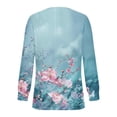 thumbnail image 5 of Long Sleeve Floral Tops for Women Fall Trendy 2025 Pleated Round Neck Graphic Tee Casual Polyester Cotton T Shirts (M, Blue 01), 5 of 5
