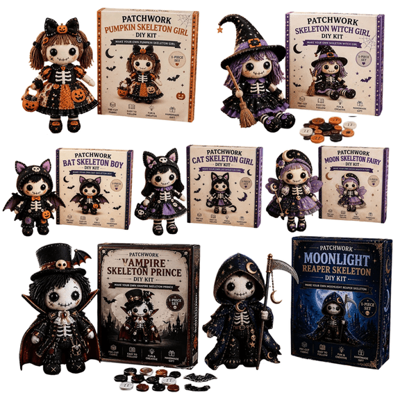 2026 Patchwork Skeleton Witch Girl DIY Kit, Eerily Cute Witchgirls Dolls Felt Patchwork Kit, Halloween Sewing Craft Kits for Adults & Beginner,Creative Gothic Art Crafts A