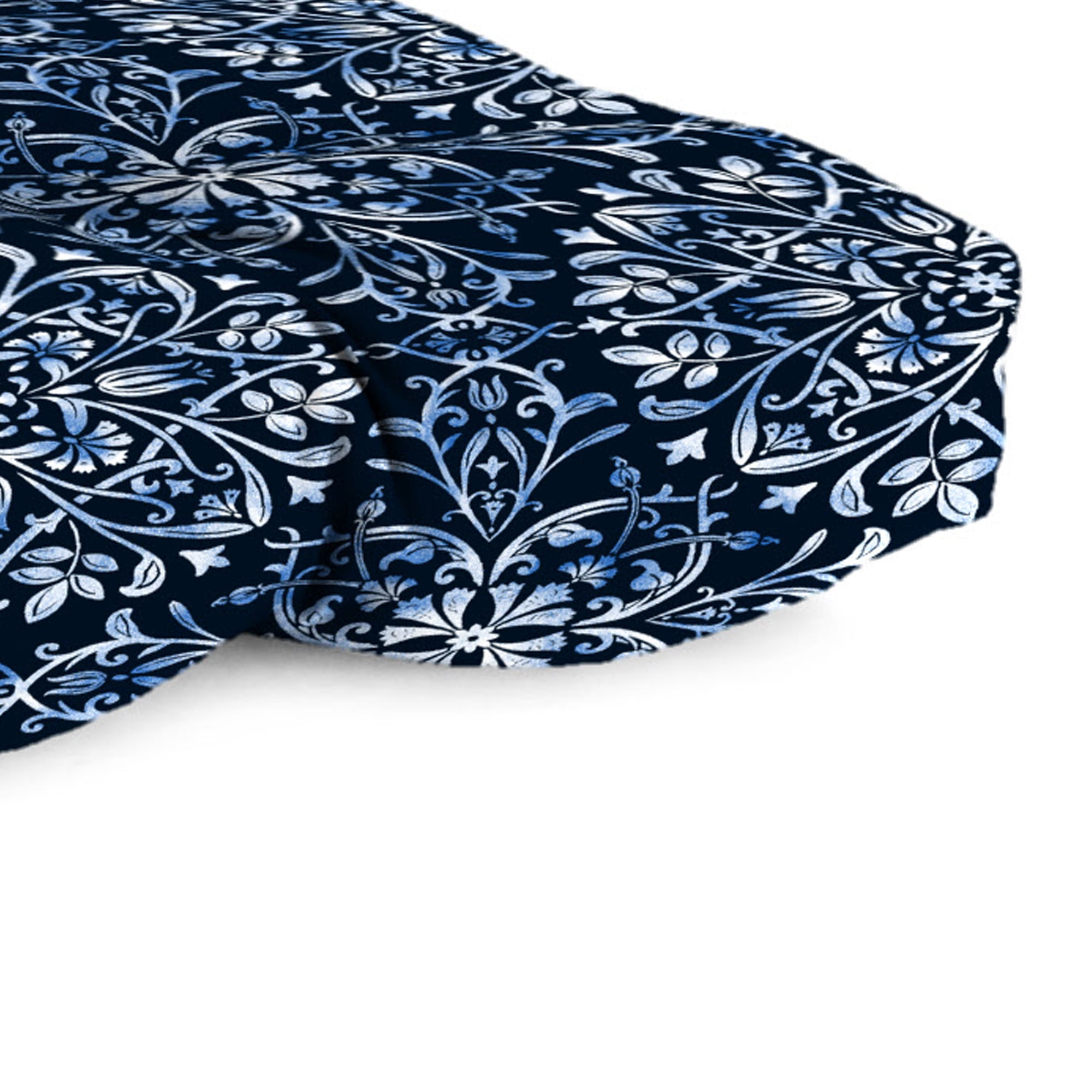 Jordan Manufacturing 3-Piece Dresden Midnight Navy Damask Tufted Outdoor Cushion Set with 1 Wicker Bench Cushion and 2 Wicker Seat Cushions