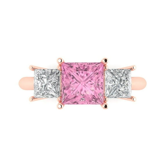 Clara Pucci 14K Rose Gold 2.5ct Pink Three-Stone Ring for Women