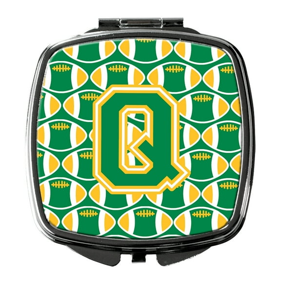 Letter Q Football Green and Gold Compact Mirror CJ1069-QSCM