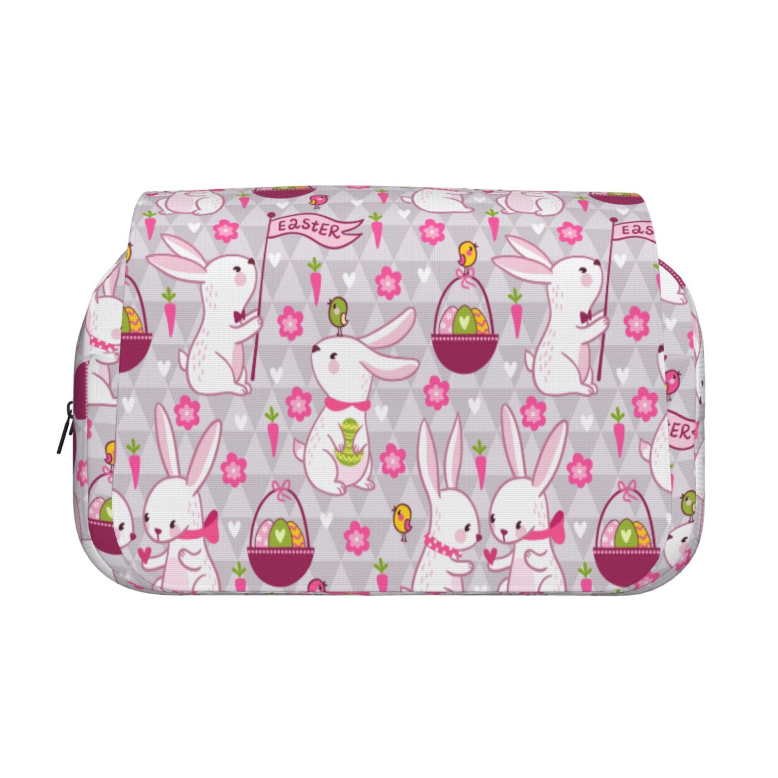Rateoe Easter Rabbit Pattern Double Clamshell Pen Case, Storage Organizer with Two Zipper Compartments– Holds Up to 50 Pencils & Pens