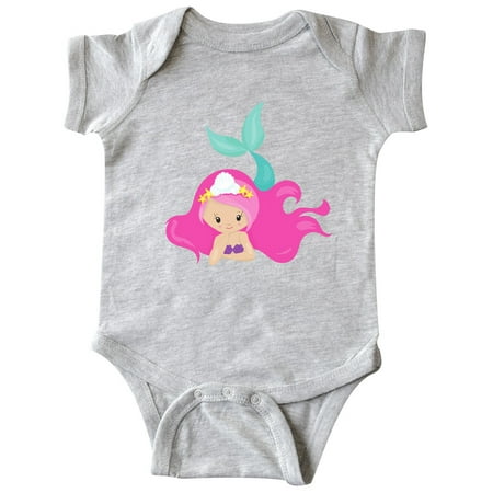 

Inktastic Cute Mermaid Pink Hair Green Tail Gift Baby Girl Bodysuit