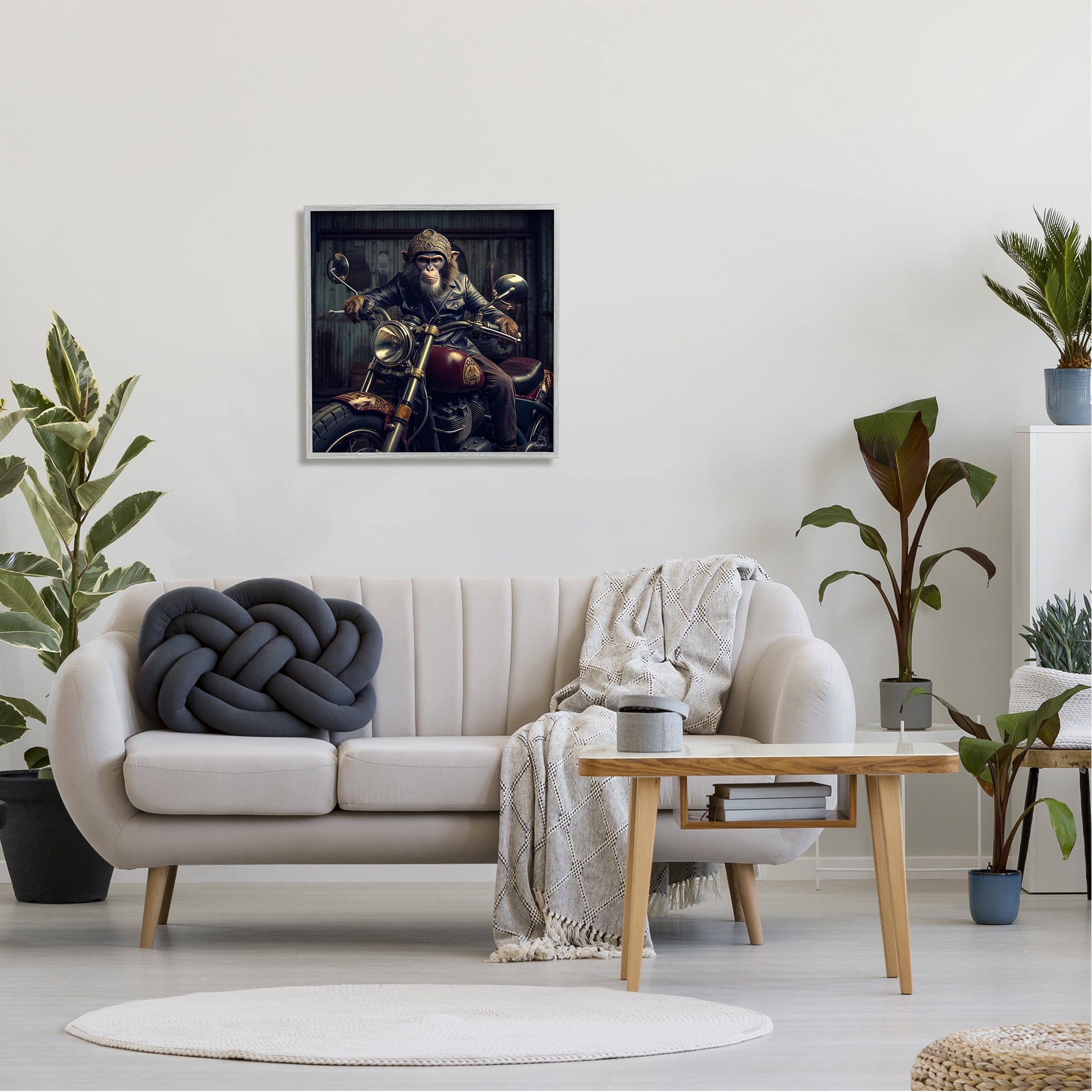 Stupell Industries Gorilla Motorcycle Portrait Animals & Insects Painting Gray Framed Art Print Wall Art, 24 x 24