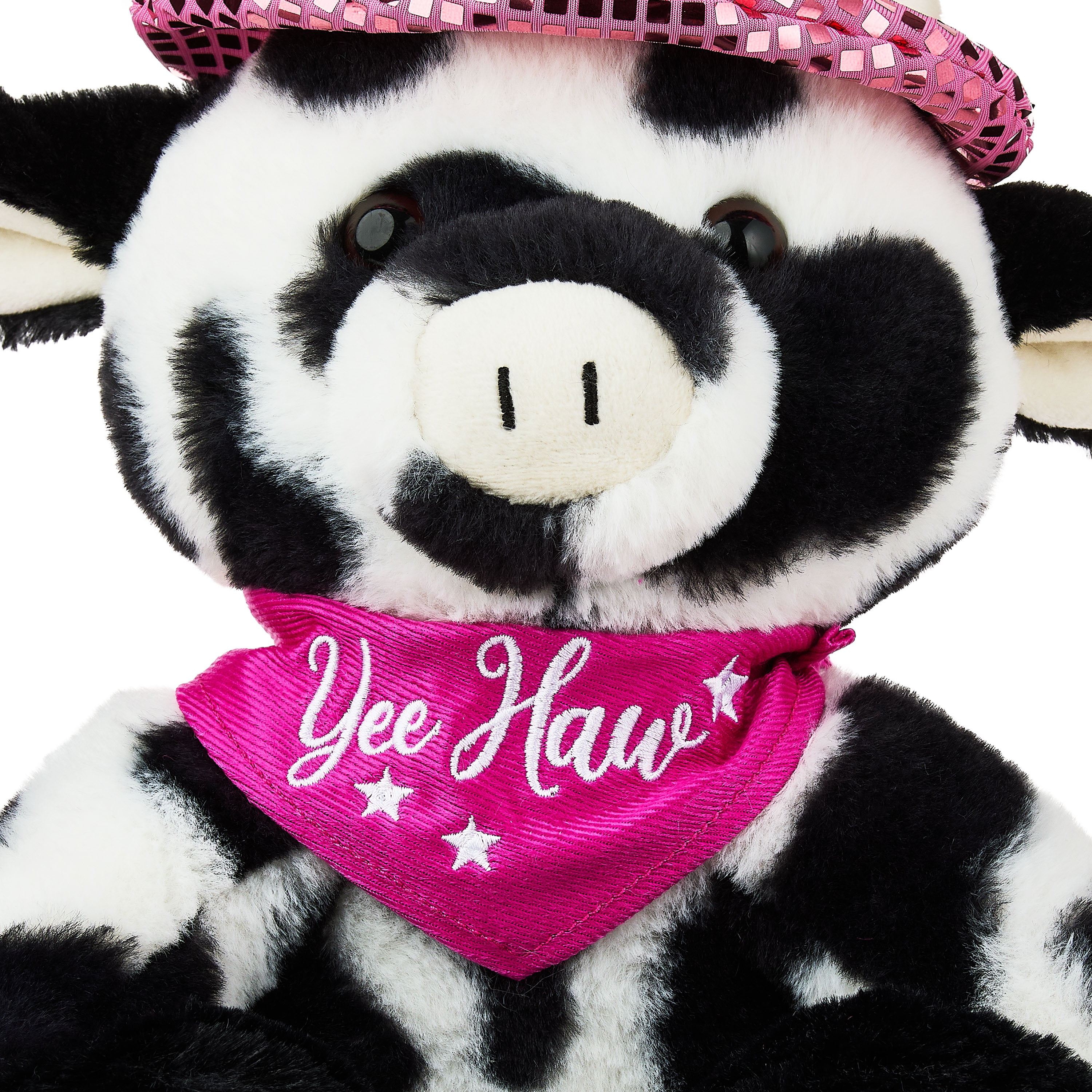 Cow Plush Toy with Bandana and Disco Cowboy Hat, Black/White, 12", by Way To Celebrate