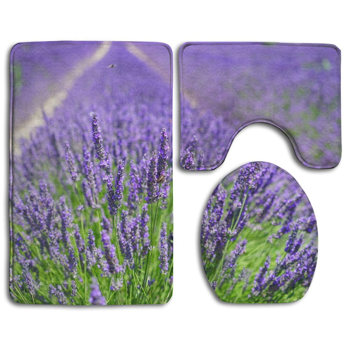 CHAPLLE Lavender Purple Plant 3 Piece Bathroom Rugs Set Bath Rug