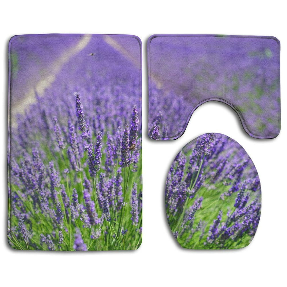 CHAPLLE Lavender Purple Plant 3 Piece Bathroom Rugs Set Bath Rug