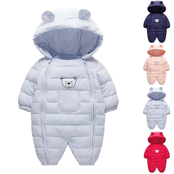 PureCasa Jumpsuit for Toddler Boys Girls Winter Warm Snowsuit Outwear Newborn Hooded Footed Romper Jumpsuit for 0-24 Months