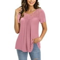 thumbnail image 3 of VERABENDI Women's Plus Size Tops Summer Short Sleeve Lady Tunic Shirts Lace Splicing Blouses,M-4XL, 3 of 9