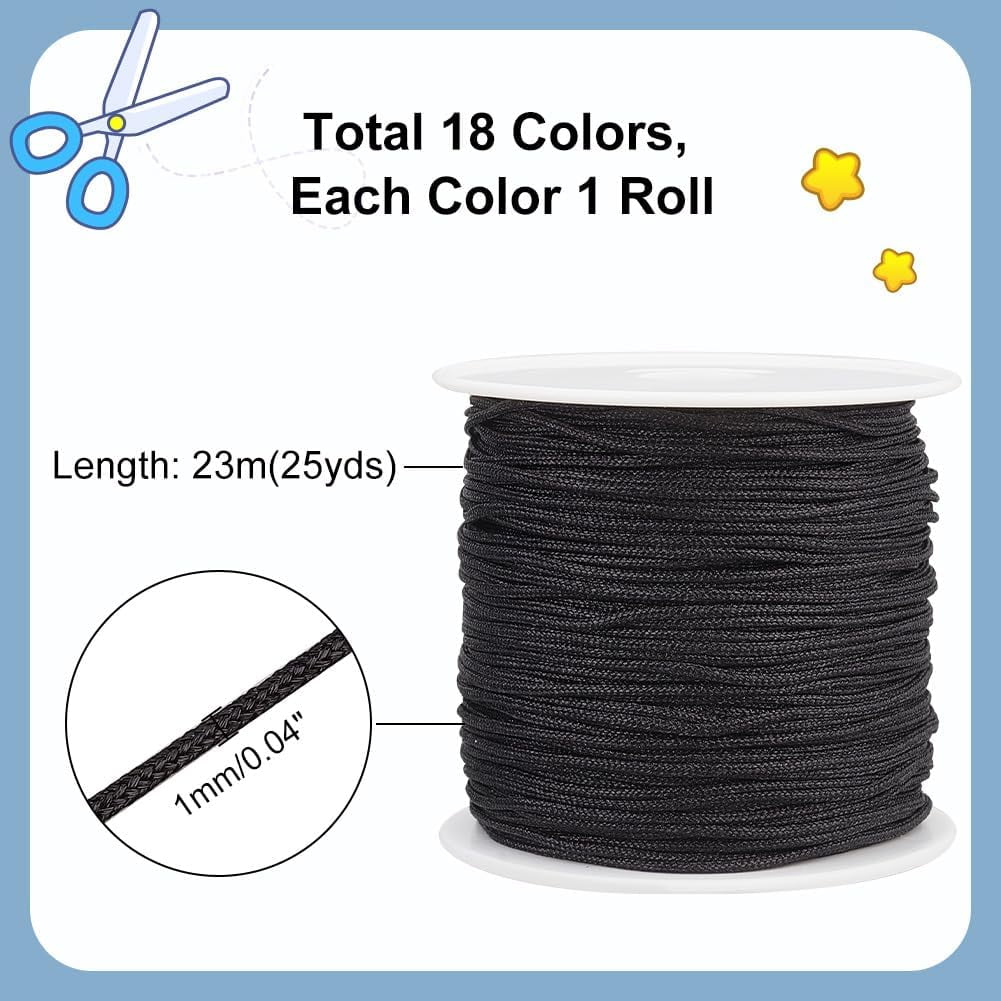 453 Yards Nylon Beading String 18 Colors 1mm Jewelry Nylon Cord Chinese Knotting Cord Beading Thread for Kumihimo Bracelets Beading Necklaces Macrame Craft Wind Chime