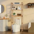 thumbnail image 2 of Kinbor Over the Toilet Storage Bamboo 3-Tier Bathroom Space Saver Organizer with Shelves and 6 Hooks for Restroom Laundry, Natural, 2 of 9