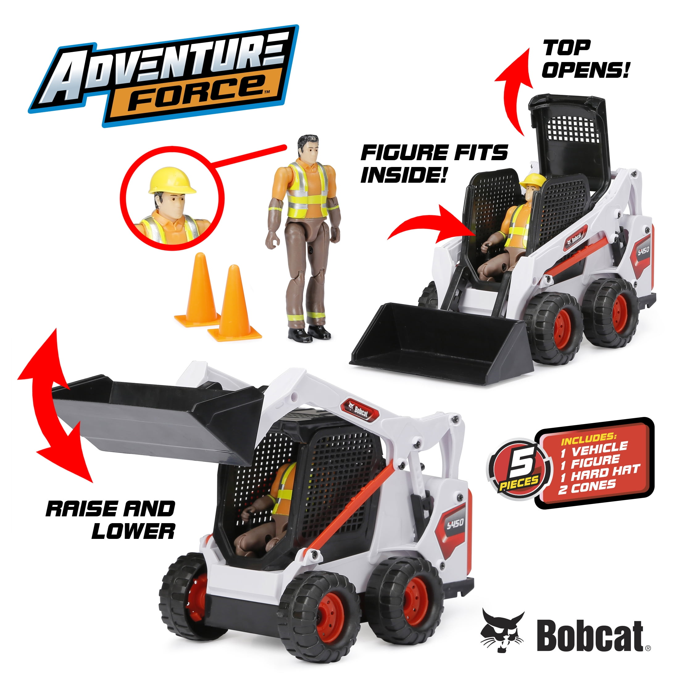 Adventure Force Freewheeling Bobcat White Loader Construction Vehicle Play Set, (5 Pieces) Child 3-6